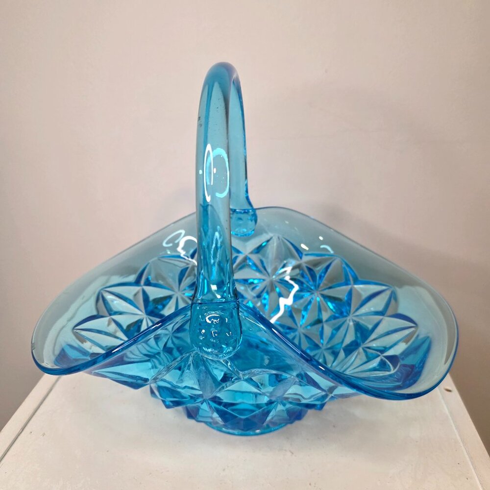 Indiana Glass Aqua Blue Basket With Applied Handle